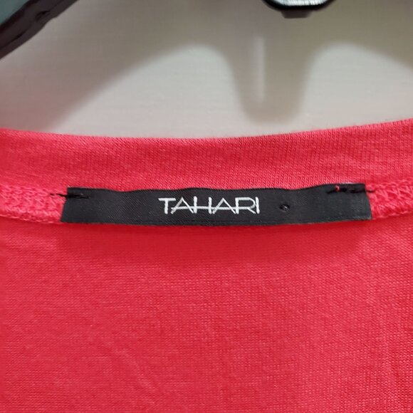 Tahari Women's Bright Red Super Soft Modal Blend Basic Short Sleeve V-Neck Tee L - Picture 4 of 7